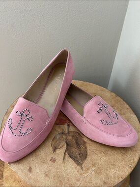 Talbots Pink Suede Anchor Loafers